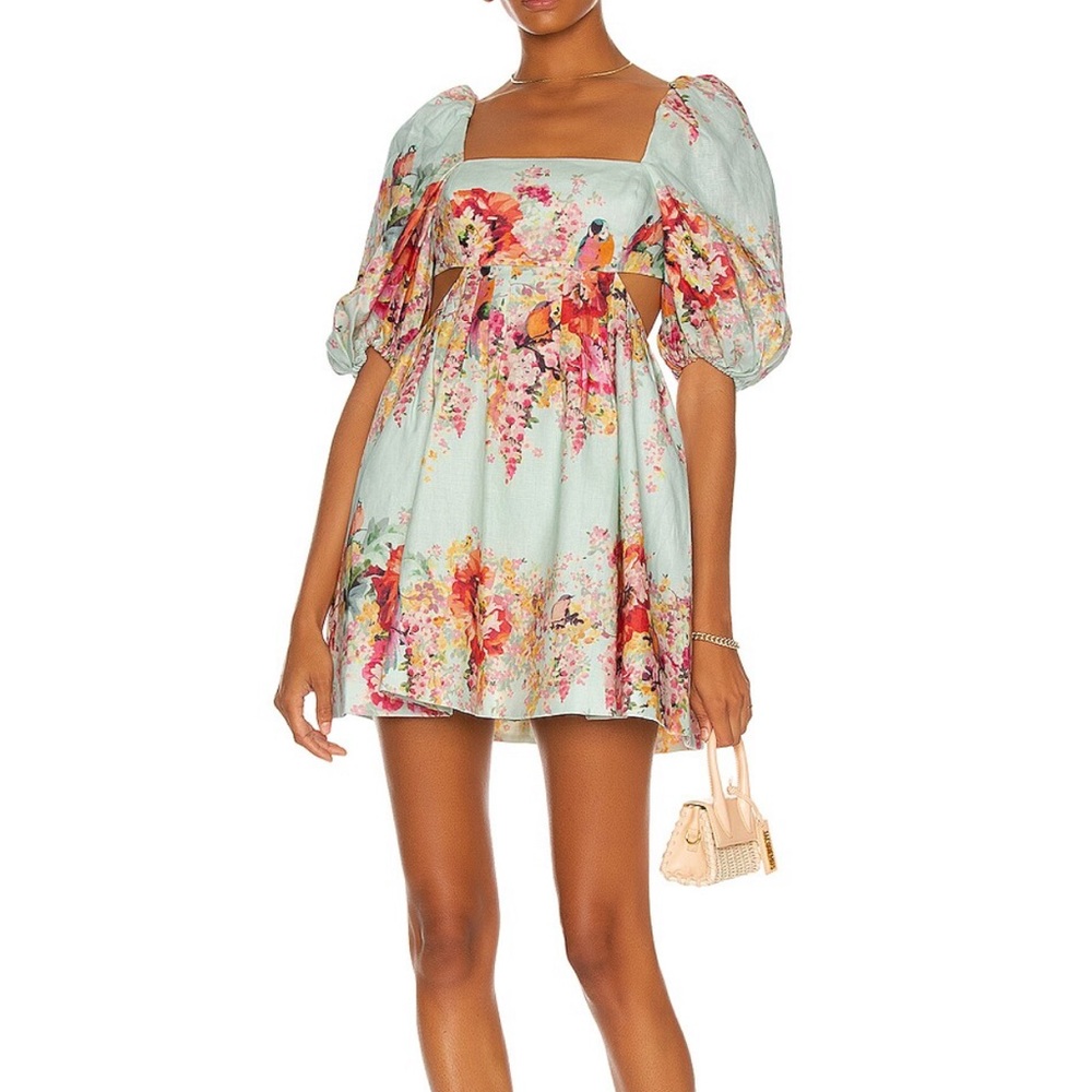 Zimmerman out of stock Mae cutout mini dress in mint floral worn once